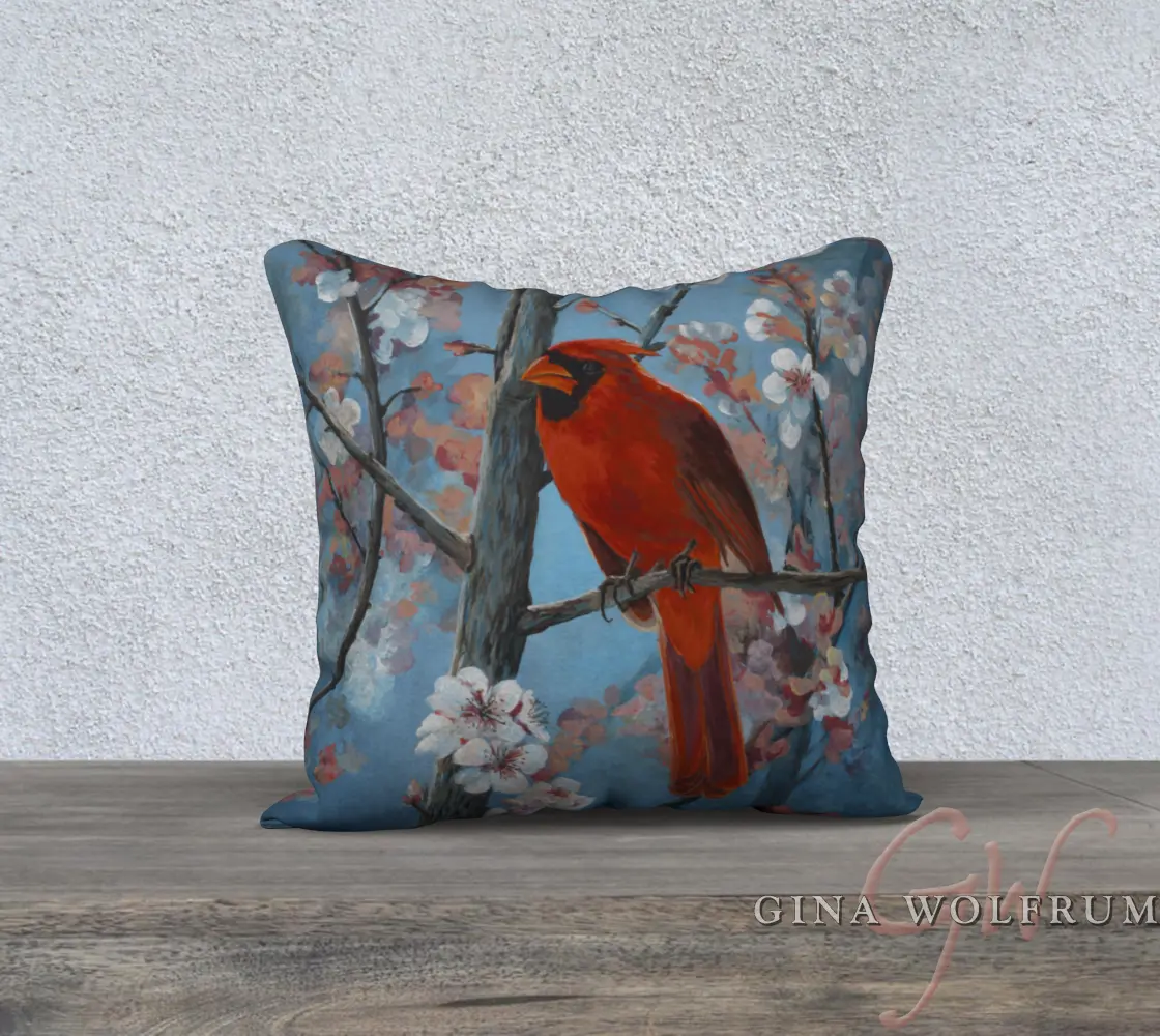 Apple Blossom Cardinal pillow case 18x18