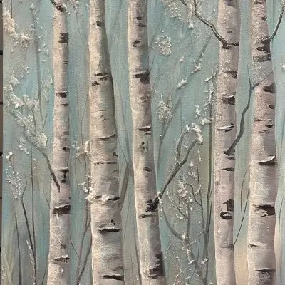 Wintery aspen trees, or birch trees, sparkling